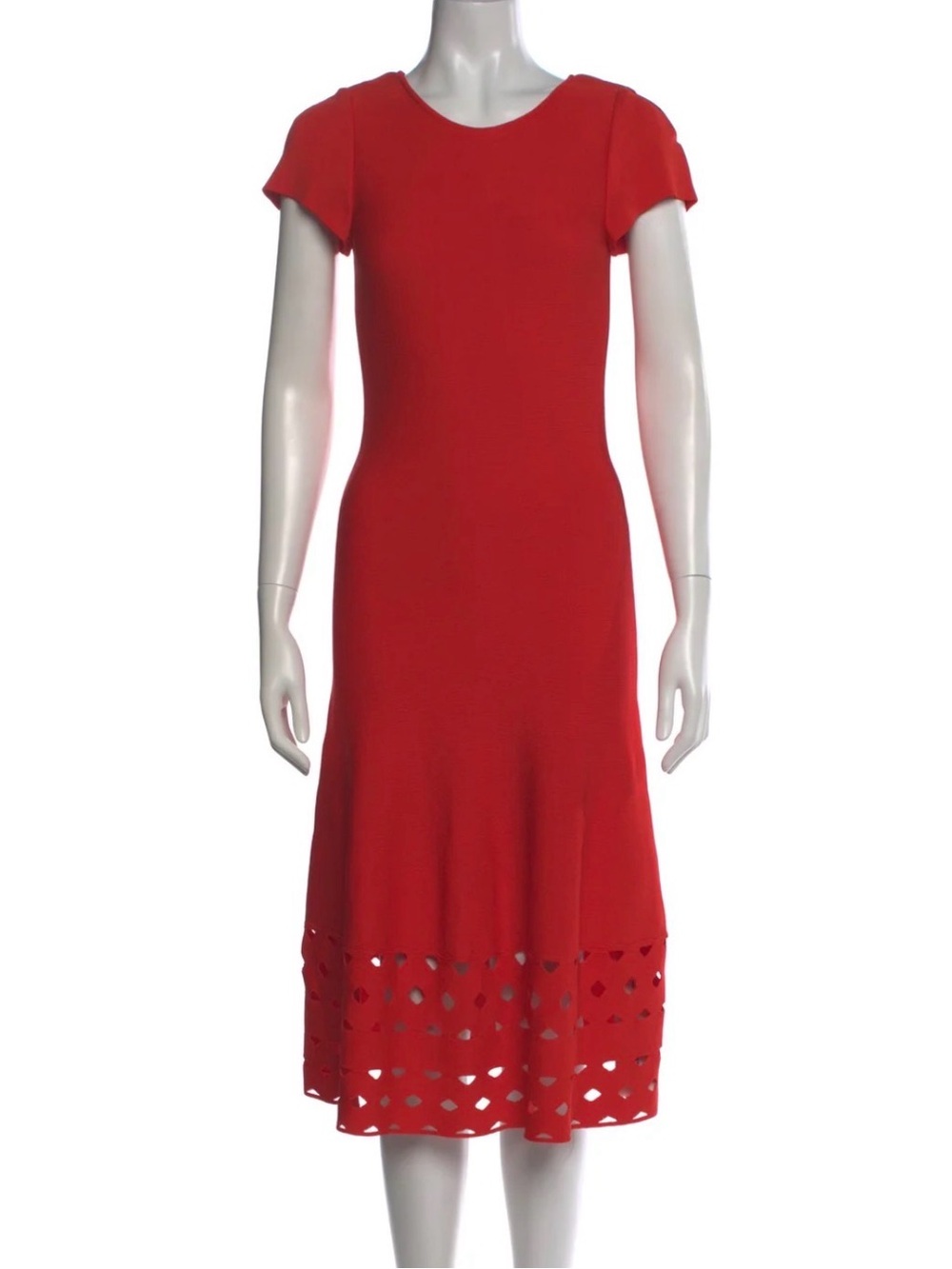 St. John‎ heavy knit lipstick red short sleeved midi dress EUC size 6